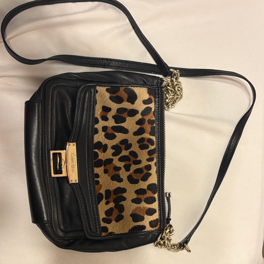 Calvin Klein Black and Leopard Crossbody Bag